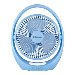 Bajaj Pygmy Go 178MM Mini Fan with LED Lighting | Rechargeable | USB Charging | 4-hours Battery Backup | 3 Speed | 2-Light Brightness Setting | High Speed | Portable【Blue】 image 1