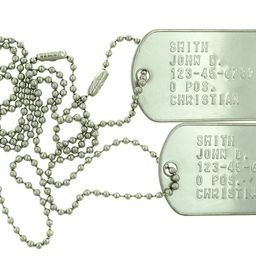 yippo accessories Custom Embossed Personalized WWII Style Notched Stainless Steel Army Military Spec ID Dog Tags image 1