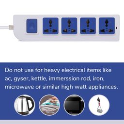 Digway 4+1 Power Strip with Master Switch, 4 International Sockets Extension Board, Thermal Protection, 10 AMP Output, 2.50 Meter Cord Length, Power Indicator, Extension Board for Board (White,Blue) image 5