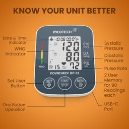medtech MEDTECH® BP18 Fully Automatic Portable Digital Blood Pressure Monitor with Smart MDD Technology and USB-C Port - Full Size Cuff - 22-42cm image 4