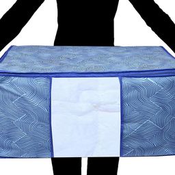 Kuber Industries Rectangular Leheriya Design Underbed Bag|Storage Organiser|Blanket Cover|Extra Large Size, Pack of 2 (Royal Blue, Non-Woven) image 5