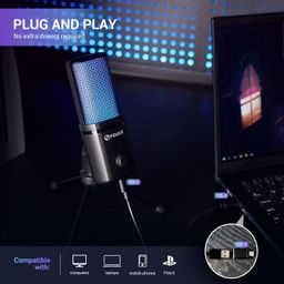 FDUCE M160 Gaming USB Microphone,RGB Condenser Microphone with Tripod,Volume Adjustment and Mute Button Function,Compatible with PC,Laptop,for Gaming,Podcasting,Streaming,YouTube image 2