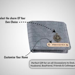 navya royal art Customized Crocs Wallet for Men Personalized Crocs Wallet with Name Printed Leather Name Crocs Wallet for Men | Customised Gifts for Men |Personalised Mens Purse with Name & Charm - Grey image 2