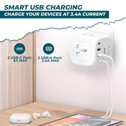 EMBOX Multi Plug Socket with Type C Port Individual Switch-Cordless Extension Board with 3 Sockets 2 USB A & 2 USB C Slot (2.4A-Direct Plug)-3 Pin Multiplug with Safety Shutter Protection-2500W image 5