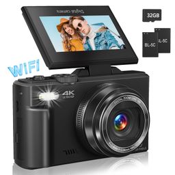 Digital Camera for Photography, 4K Vlogging Camera for YouTube 3" 180° Flip Screen 18X Digital Zoom Compact Retro Camera with 32GB TF Card & 2 Batteries, Black image 1