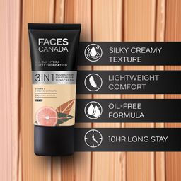 facescanada FACES CANADA All Day Hydra Matte Foundation | 3-in-1 Foundation + Moisturizer + SPF 30 | 24 HR Aloe Hydration & Vitamin C | 10HR Long Wear | Medium to High Buildable Coverage | Absolute Ivory 012 | 25ml image 4