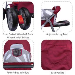 1st Step Yoyo Baby Stroller with 5 Point Safety Harness and Reversible Handlebar Stroller for Baby|Kids|Infants|New Born|Boys|Girls of 0 to 3 Years (Red) image 4