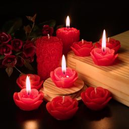 shraddha creation Scented Candles For Home Decor, Rose Fragrance, Pillar Shape And Floating Combo, Red Color, Pack Of 10, 4 X 7 Centimeters - Wax image 2