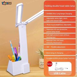 Toyshine Double Head Rechargeable Eye Caring 3 Mode Touch Control Foldable and Portable LED Table Lamp with Pen Stand for Kids Home Office image 2
