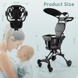 M MCIRCO BY Lightweight Foldable Baby Stroller, Easy To Fold For Travel And Outdoor Use, With Sunshade And 360° Rotating Seat,Adjustable Handle,Soft Wheel, No Assembly Requir Napkin Towel Holder,Black image 4