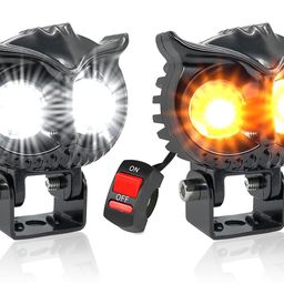 OBEROI'S TRADERS 1 YEAR WARRANTY 2 Led OWL Shape Fog White/Yellow light High & Low Beam | Flashing Mode With On-Off Switch | Fog Lamp, Dash Light, Motorbike, Car, LED (Pack of 2) image 1