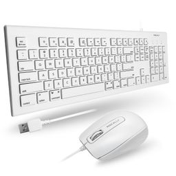 macally 103 Key Full-Size USB Wired Keyboard with Short-Cut Keys and 3 Button USB Optical Mouse Combo for Mac and Windows PC image 1