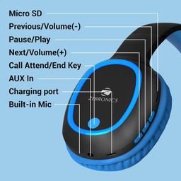 ZEBRONICS Thunder Over Ear Bluetooth 5.3 Wireless Headphones with 60H Backup, Gaming Mode, Dual Pairing, Enc, Aux, Micro Sd, Voice Assistant, Comfortable Earcups, Call Function (Blue) image 3