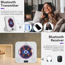 qoosea Portable CD Player Bluetooth Desktop CD Player with LCD Screen Dual Speakers image 3