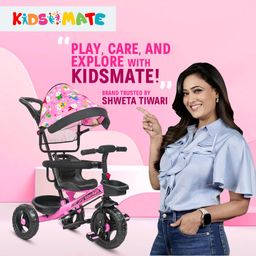 Kidsmate Deluxe 4-in-1 Tricycle for Kids with Adjustable Canopy | Durable Plug & Play Baby Trike with Safety Rail & Push Handle for Parents | Safe & Comfortable Ride for Toddlers 12-48 Months - Pink image 2