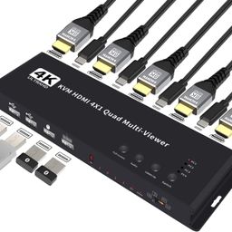 Tobo 4K HDMI Multiviewer 4 in 1 Out 1080P, 4 Ports Quad KVM swich, Seamless Switch 5 Viewing Modes，Shares 4 USB Devices on 4 Computers(HDMI-4x1-KVM) image 1