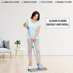 CHOTALIYA D-11 Wet & Dry Mop with 4 Reusable Washable Pads 2 Dry Pad 2 Wet Pad One Touch Replacement, Height Adjustable Handle, Broom 24 INCH (Blue) image 5