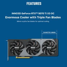 INNO3D NVIDIA GEFORCE RTX 5070 Ti X3 OC 16GB GDDR7 256 Bit PCI Express Gen 5 Gaming Graphics Card - N507T3-16D7X-176068N image 3