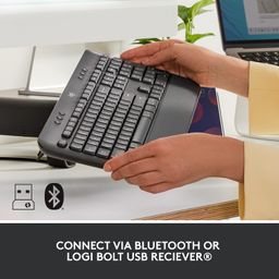 Logitech Signature K650 Wireless Keyboard with Wrist Rest, Full-Size, BLE Bluetooth or Logi Bolt USB Receiver, Comfort Deep-Cushioned Keys, Numpad, Compatible with Most OS/PC/Windows/Graphite image 4