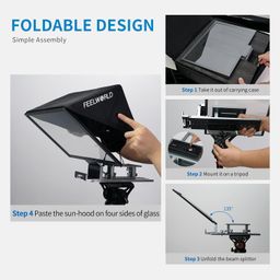 Feelworld TP16 16 Inch Folding Teleprompter for Up to 16" Tablet Horizontal Vertical Prompt for Live Streaming Interview Speech Online Teaching Vlogger with APP Remote Control Carry Case, Black image 3