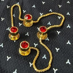 Epraiser Gold Plated Popup Disco Red Ruby Gemstone Fancy Designer Ethnic Kurta Buttons for Men image 2