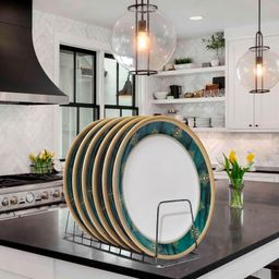 Serve n Style Melamine Dinner Plates - 11", Set of 6. Microwave Safe Round Full Serving Lunch Plates - Green & White (1008) image 1