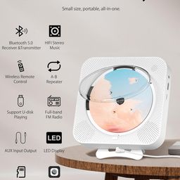envycloud CD Player Portable Bluetooth Desktop CD Player for Home, Mini Cute CD Players for Kids, Built-in Dual Speakers and LED Display with Remote Control, Supports CD/FM Radio/USB/AUX/Timer/Repeat (White) image 2