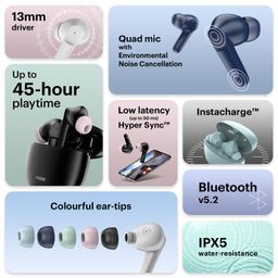 Noise Buds VS104 TWS in Ear Earbuds with 45H of Playtime, Quad Mic with ENC, Instacharge(10 min=200 min), 13mm Driver,Low Latency, BT v5.2 (Snow White) image 2