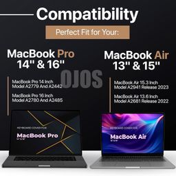 OJOS Keyboard Cover Protector Skin for 2024-2021 M3 M2 MacBook Air 15" (A3114 A2941) Air 13.6" (A3113 A2681), MacBook Pro 14" 16" M4 M3 M2 M1 (A2918 A2992 A2779 A2442 A2991 A2780 A2485) Translucent image 4