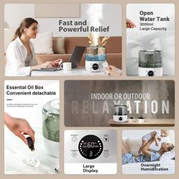 airlys Ultrasonic Humidifier smart with Aromatherapy: Touch Control+Remote Control, Large Capacity 3L for Large Rooms, 38dB Silent, Essential Oil Case, 36-Hr Runtime, Automatic Shut-Off, 360° Nozzle image 4