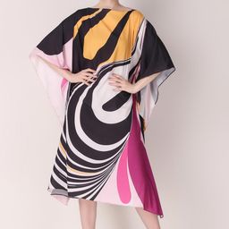 ravi rajoria Flowing Lines Bold Printed Crepe Maxi Length Long Kaftan Dress for Women Multicolor Freesize image 5
