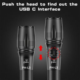 PHIXTON Rechargeable Flashlights High Lumens, USB C Chargeable LED Flashlight, Bright Strong Handheld Flash Lights, Long Lasting, Adjustable Focus, 5 Modes, for Emergencies Hiking Gift image 2