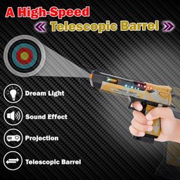 Zest 4 Toyz Light and Sound Police Army Style Pistol Gun Toy with Moving Top Loader Telescopic Barrel and Target Projection Effect, Desert Eagle Pistol (Pack of 1) Random Color Dispatch, Assorted image 2