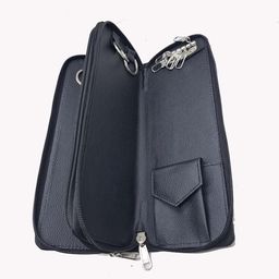 essart Double Pokcet Key case PU/Leather (Pack of 1) (25.50 x 8.50 x 2.50 cm) Keychain Holder Pouch with Zipper Closure (Black) image 2