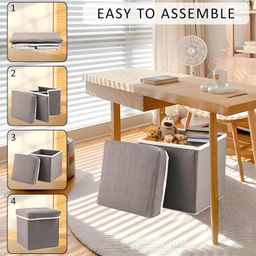 Kuber Industries 22L Folding Seating Stool | Sitting Stool for Living Room & Bedroom | Storage Stool for Footrest, Dressing Table | Sofa Stool and Bedside Table with Storage | Grey image 4