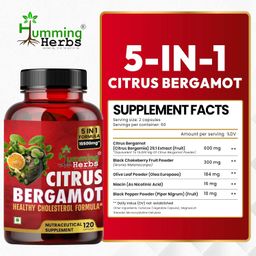 Humming Herbs Citrus Bergamot Capsules 15500mg | Supports Healthy Cholesterol & Heart Function | Enriched with Black Chokeberry, Olive Leaf & Black Pepper | 120 Veg Capsules image 2