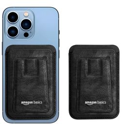 amazon basics Unisex Magnetic Magsafe Wallet | Secure-Grip Finger Loop | Vegan Leather (Black) image 4