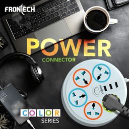 FRONTECH Power Connector with 3 USB Ports | 5 Universal Sockets | Secure Power Distribution with 1.5 Meter Cable | 220V-230V Multi-Plug Power Strip with Spike & Surge Protection (3545 - Multicolor) image 2