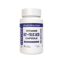 NATURALTEIN Vitamin B12 + Folate (60 Capsules) | 100% Clean & Additive-Free | Methylcobalamin & L-Methyl Folate | Supports Energy, Brain & Heart Health| Lab-Tested & Heavy Metal Free image 1