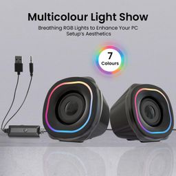 Portronics in Tune 5 12W Portable USB Powered Wired Speaker with Volume Control, 3.5mm AUX in, HD Sound, 2.0 Channel, RGB Lights Controls, Multimedia Speaker for PC, Gaming, Desktop and Laptop(Black) image 4