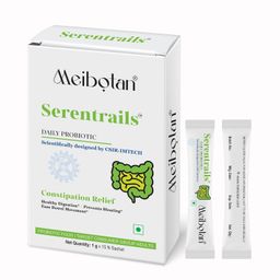 Meibotan Serentrails ​Sachet India First ​45 Billion Probiotic Blend Formulation designed by CSIR-IMTECH ​for Healthy digestion & IBS 1gm X 15 Sachet Orange Flavour (Men & Women) image 1
