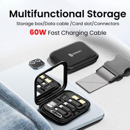 Portronics Snapcase 60W Multifunctional Fast Charging Data Cable Kit, Conversion Set USB A & Type C to Male Micro/Type C/Lightning,Data Transfer,Sim Storage,Sim Eject Pin,Pocket Mirror,Phone Holder image 2