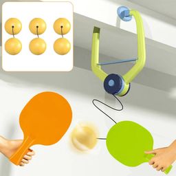 kunya Indoor Game Hanging Table Tennis Training Device Pingpong Trainer Parent Child Interaction Toy Exerciser For Door Frame Portable - With 6 Balls, Multicolor image 2