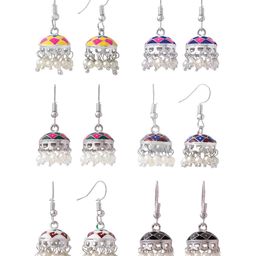 yellow chimes Meenakari Jhumka Earrings for Women | Traditional Small Jhumki Earrings Set for Girls | Combo of 6 Pairs Jhumkas Ethnic Gold Plated Women Earrings | Birthday Gift For Girls image 1