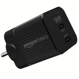 Amazon Basics USB C 45W Charger| Super-Fast Dual Port Charging | Universal Fast Charging | Compact GaN Design | Compatible with Top Brands (Black) image 1