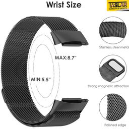 TASLAR Magnetic Mesh Loop Bands Clasp Adjustable Stainless Steel Metal Strap Bracelet Replacement Wristband Compatible with Fitbit Charge 6 / Charge 5 Activity Tracker, Black image 2