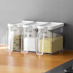 generic Transparent Salt Container Condiment Box with Lid, Handle and Spoon image 2