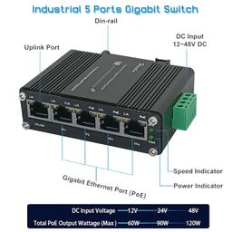 hereta Mini Industrial Gigabit Ethernet PoE Switch 4-Port 10/100/1000BASE-T + 1-Uplink Port Auto-MDI/MDI-X Auto-Negotiation 10/100Mbps Half/Full Duplex &1000Mbps Full Duplex 12~48VDC Wide Range Power Input image 2