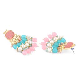 zaveri pearls Pink & Turquoise Stone & Cluster Beads Yellow Gold Drop Earring For Women-ZPFK15373 image 4