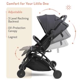 Bonfino Premium Runway Cabin Stroller with Adjustable Canopy & Reclining Seat, Foldable Baby Pram with 5 Point Safety Harness, Storage Bag, Mosquito Net & Bottle Holder,Trolley Handle,0-3 Years,Black image 4